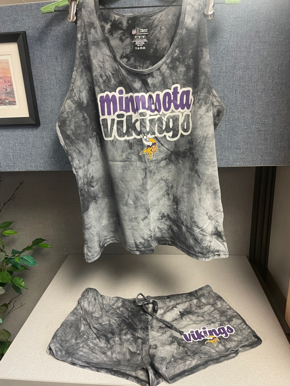 Never worn Gray Tie-Dye NFL Women's tank/short Set. Minnesota Vikings